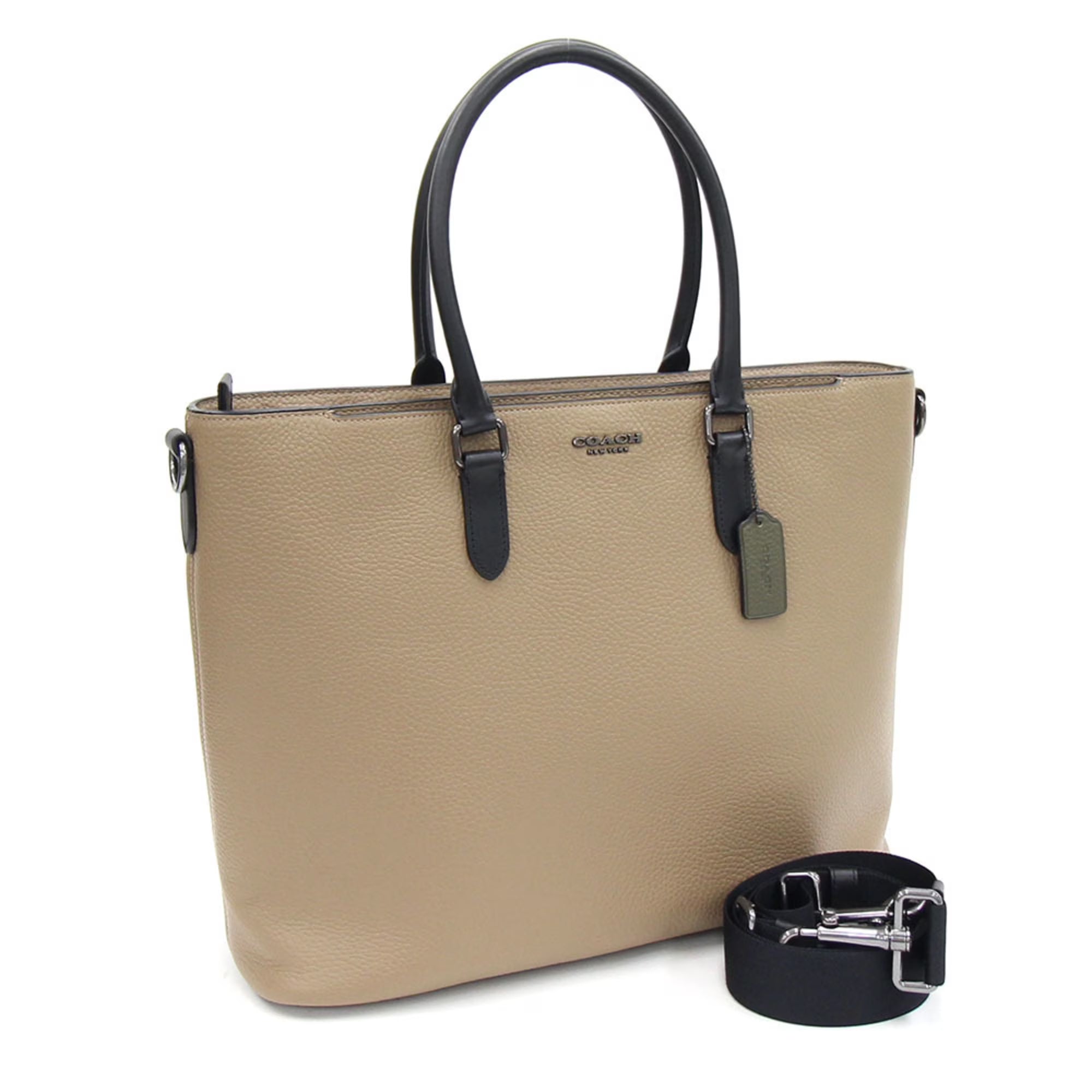Khaki Black Leather Tote Bag E691302