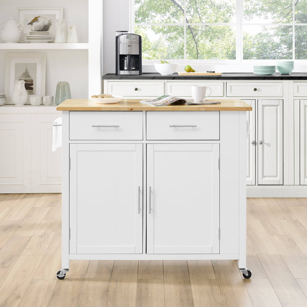 White Wood Top Kitchen Island Cart N3398