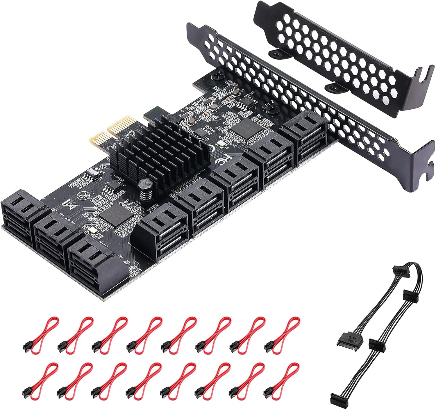 24 Port PCIe SATA 3.0 Card with SATA Cables and Power Splitter Cable G95510