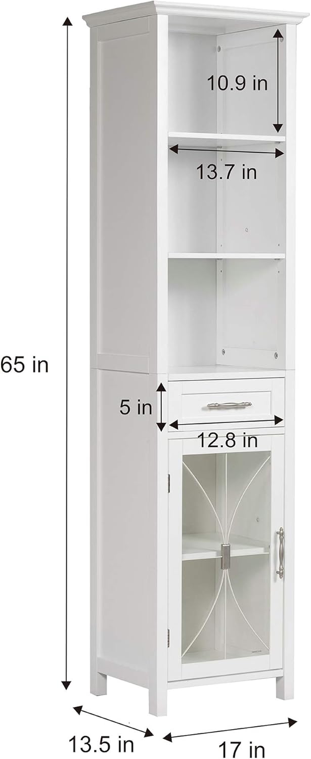 White Linen Cabinet with 1 Drawer and 3 Open Shelves Y616