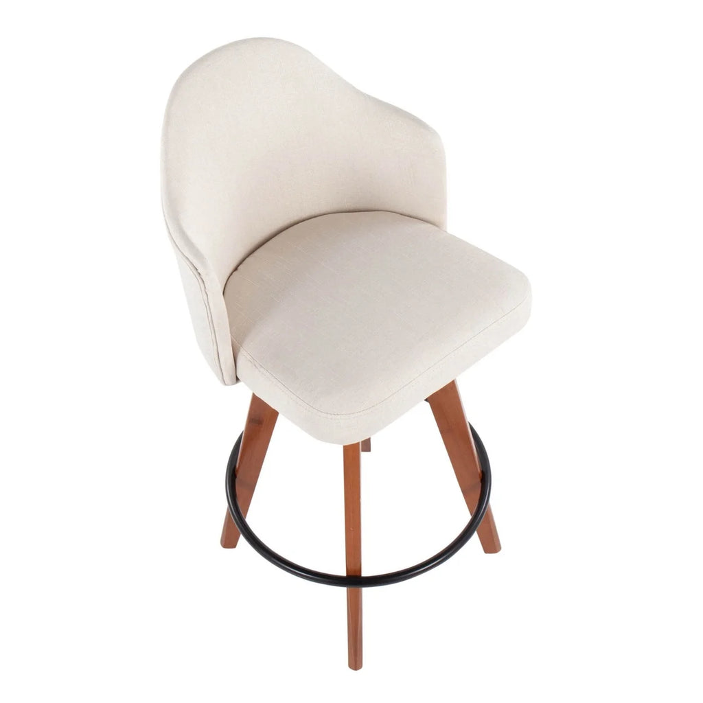 Cream Fabric Counter Stool With Walnut Bamboo Legs And Black Metal Footrest F528