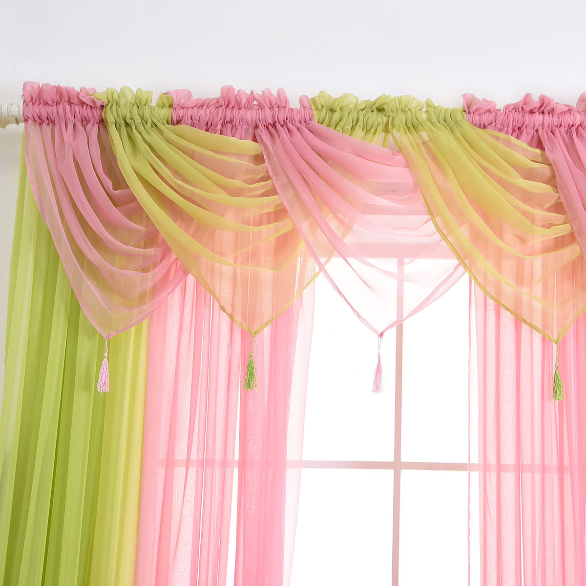 15 Color Solid Sheer Voile Curtains with Tassle D197
