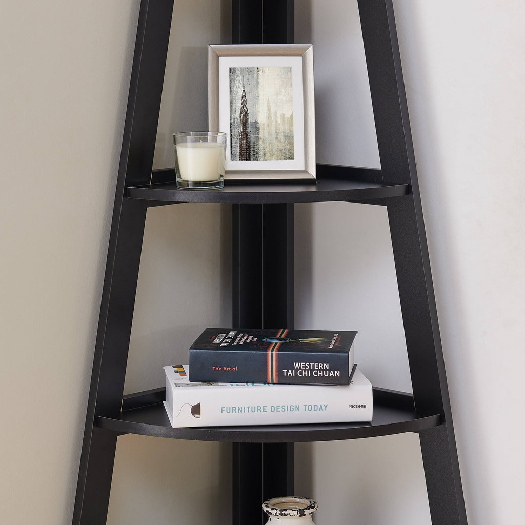 Black 5-Tier Corner Ladder Display Shelves T576475