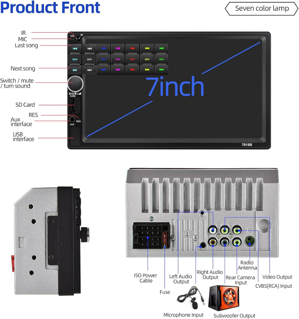 7 Inch Touch Screen Double Din Car Stereo with Bluetooth MP5 Player Backup Camera I6984