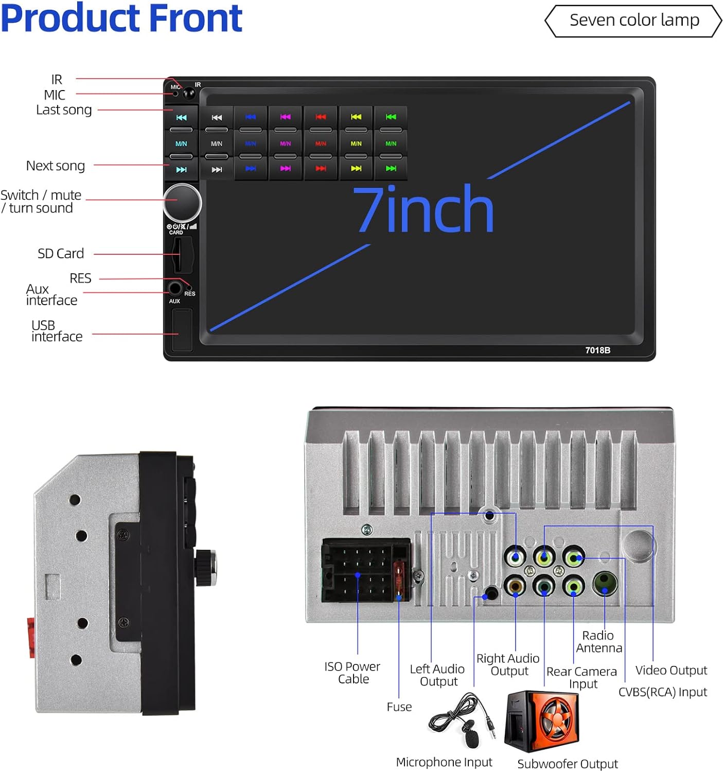 7 Inch Touch Screen Double Din Car Stereo with Bluetooth MP5 Player Backup Camera I6984