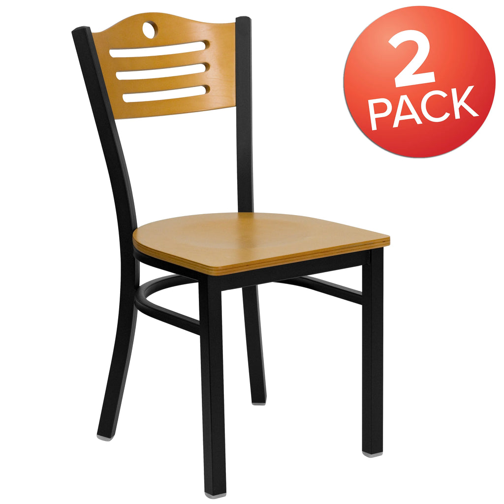 Black Slat Back Metal Restaurant Chair with Natural Wood Back & Seat A241981