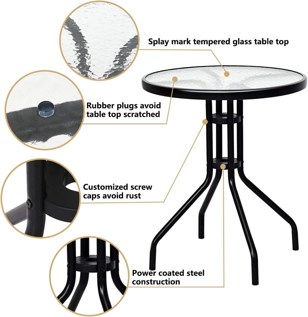 3-Piece Patio Bistro Set with Tempered Glass Table and 2 Foldable Chairs X2659