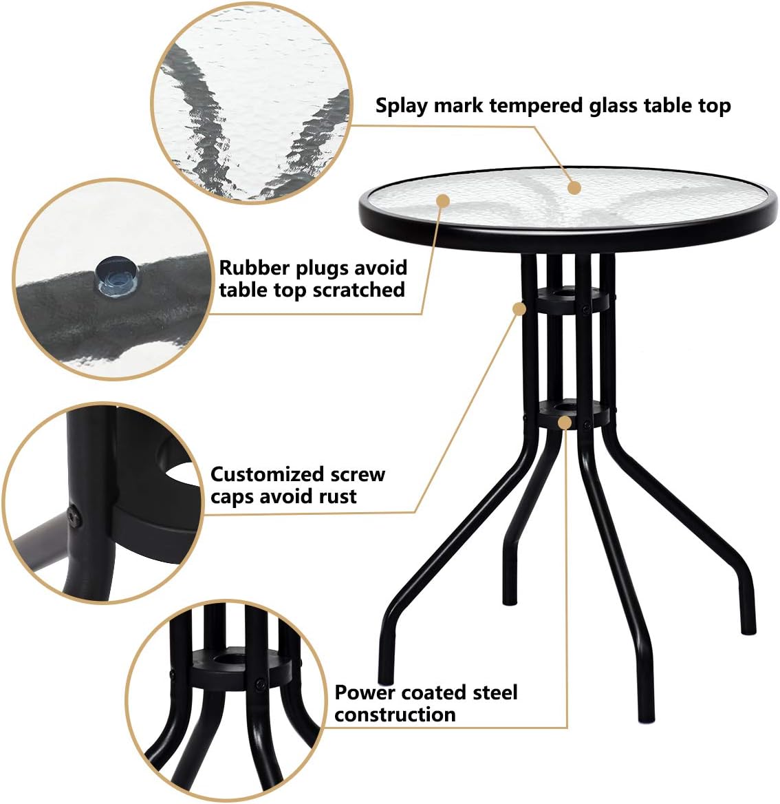 3-Piece Patio Bistro Set with Tempered Glass Table and 2 Foldable Chairs X2659