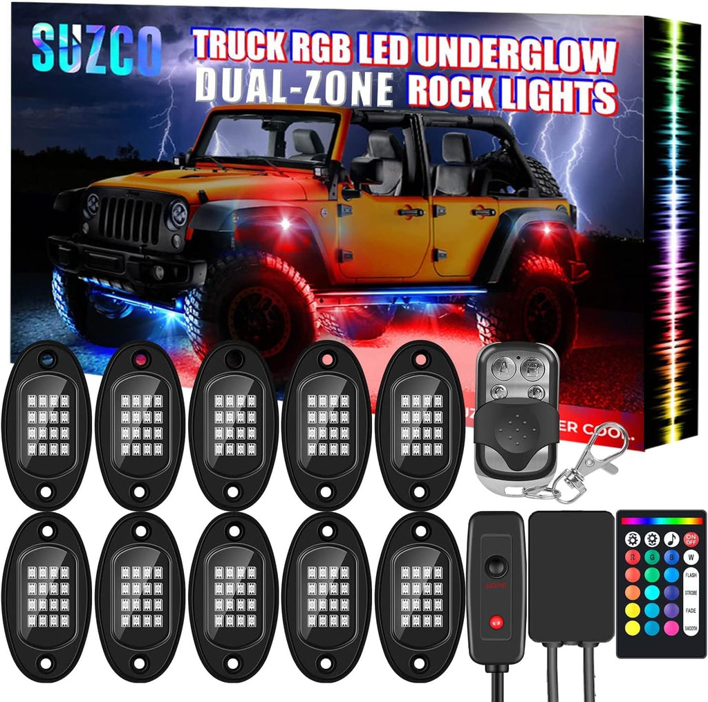 10-pods Trucks LED RGB Neon Underglow Rock Lights Kit, Dual-Zone, 160LEDs, 2-in-1 Line, Waterproof 12V, Pack of 2 O36047