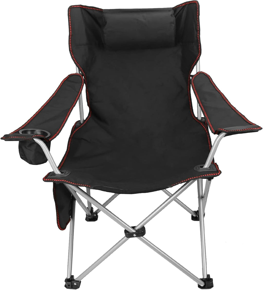 Blue Lightweight Folding Camp Chair with Headrest Cup Holders Side Pocket W376