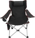 Blue Lightweight Folding Camp Chair with Headrest Cup Holders Side Pocket W376