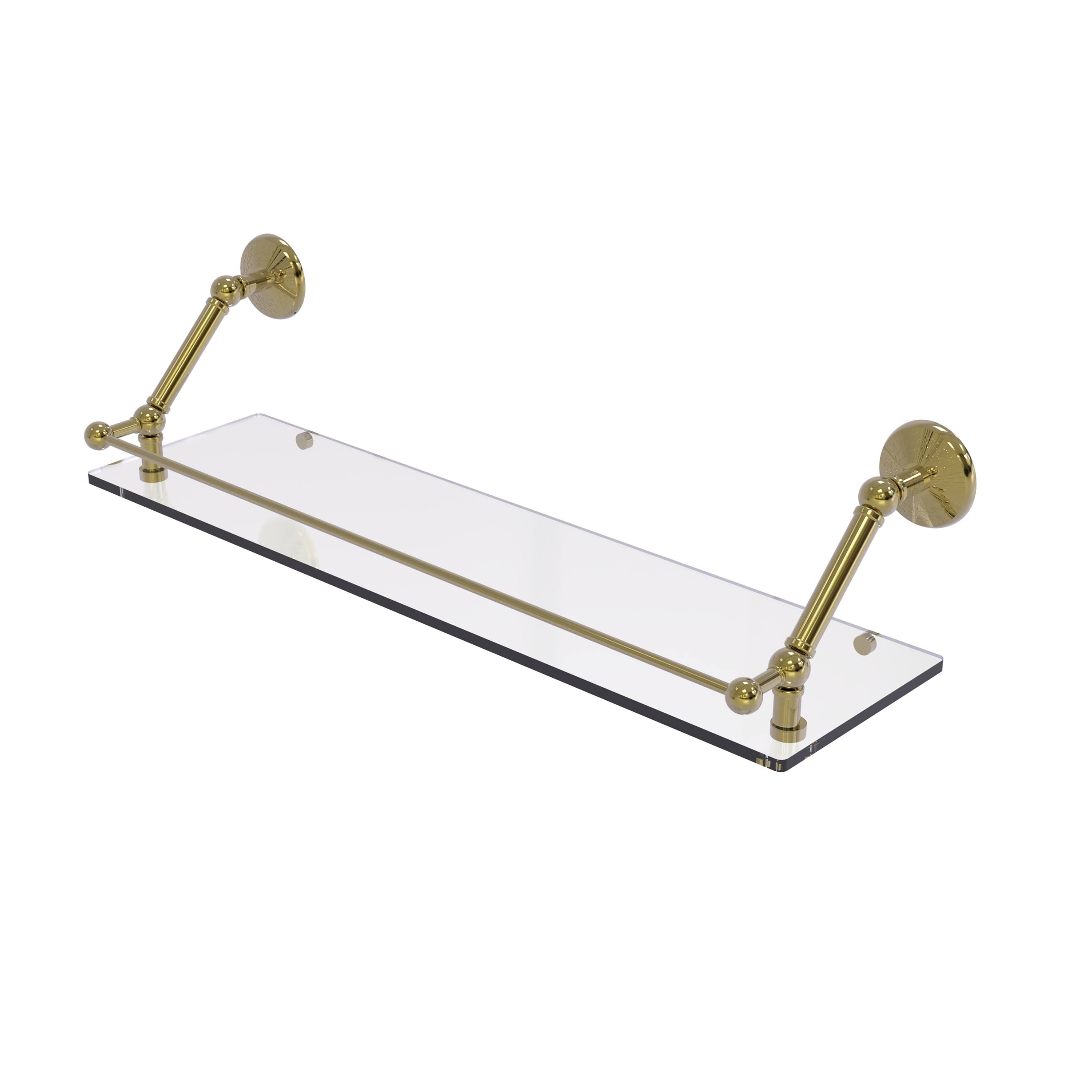 Floating Glass Shelf with Gallery Rail - Unlacquered Brass - 30 inch O3238