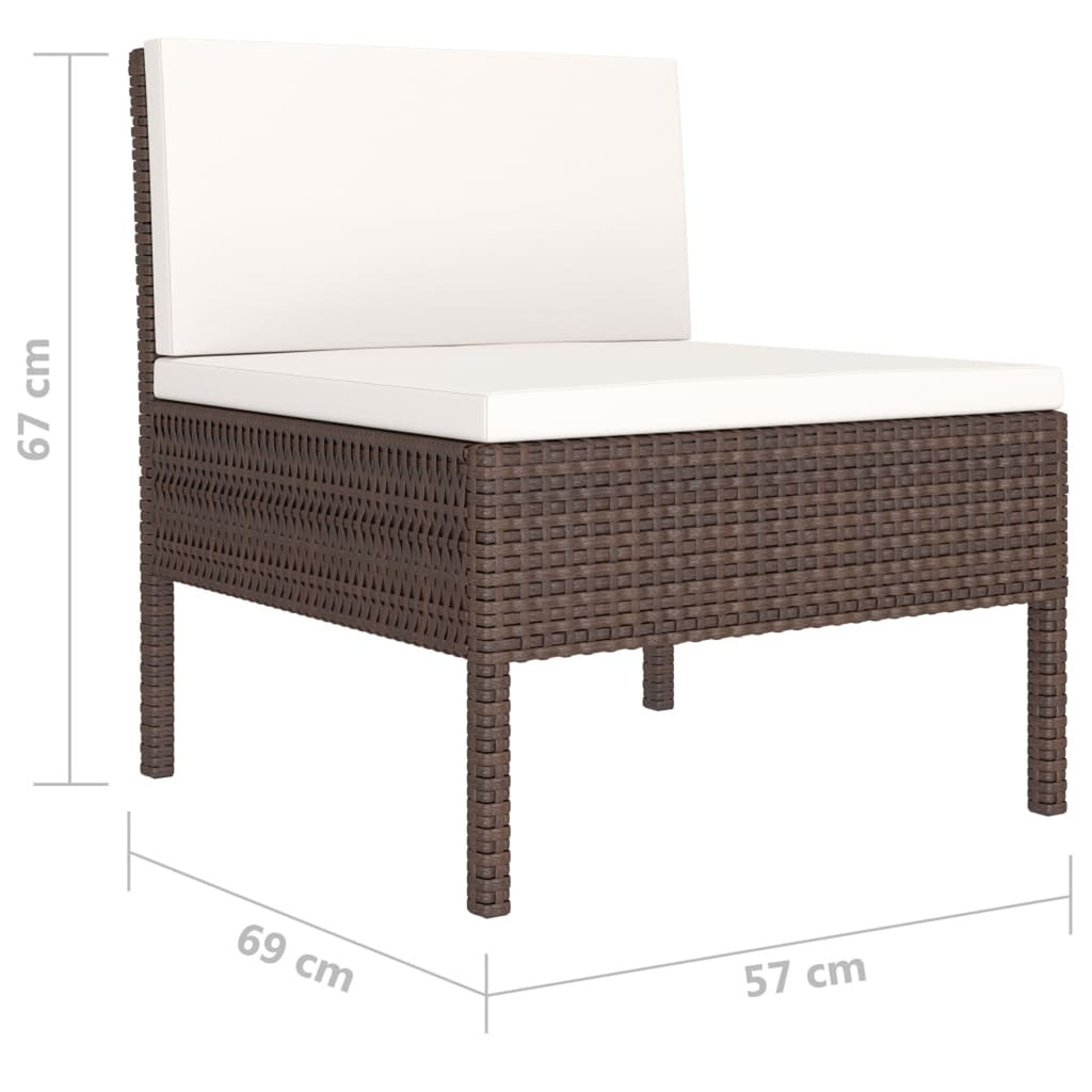 6 Piece Patio Lounge Set with Cream White Cushion Brown Poly Rattan Sectional Outdoor Furniture Set O134