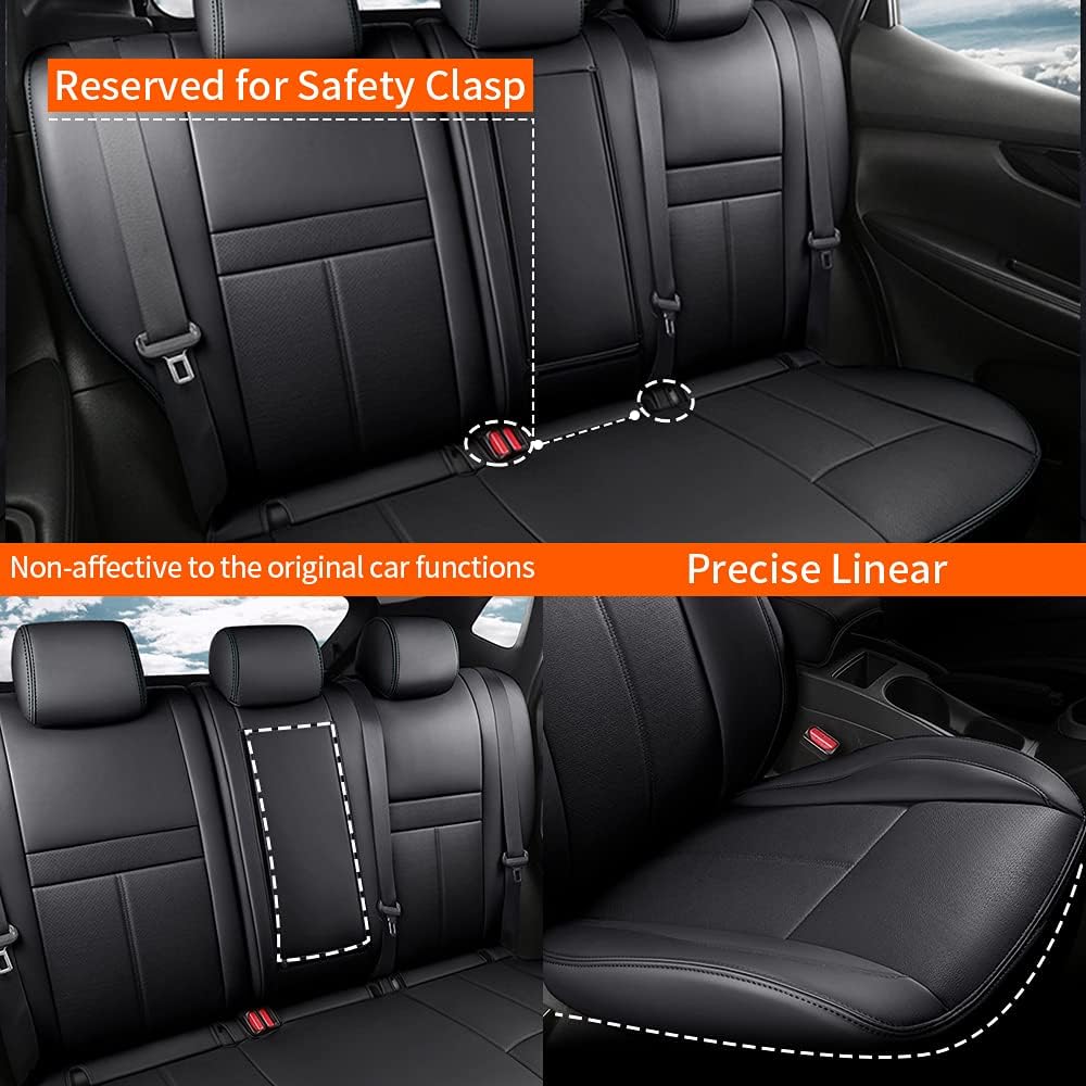 Black Faux Leather Car Seat Covers Full Set W54617
