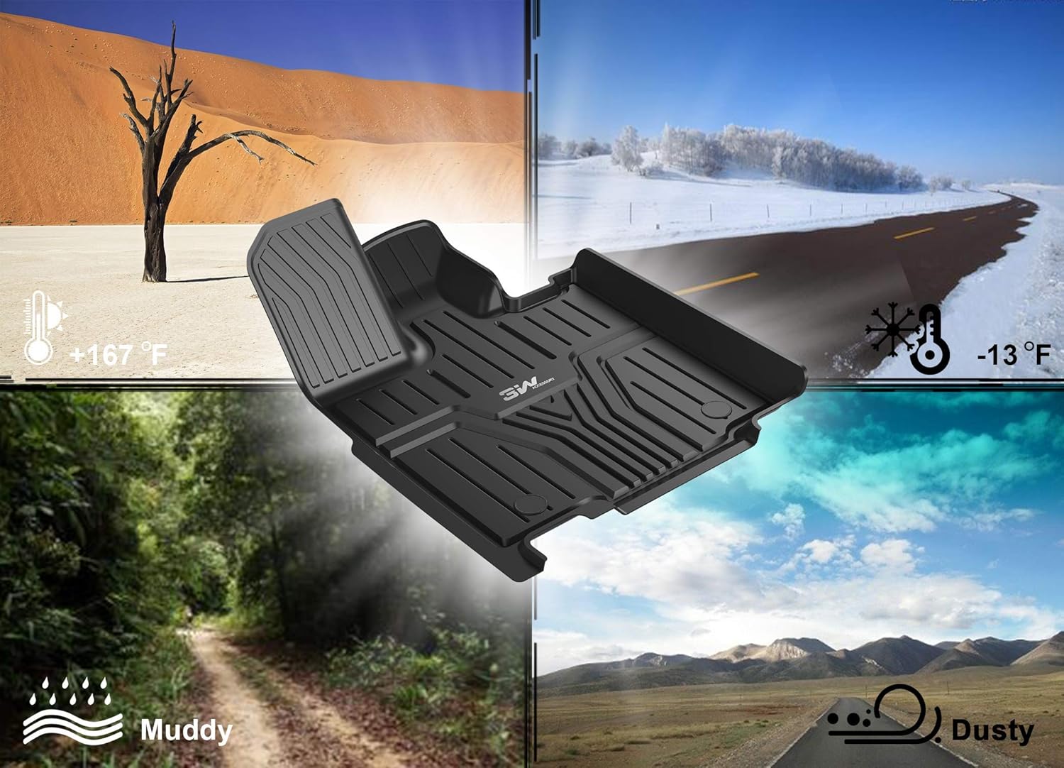 Black TPE All Weather Custom Fit Floor Liner Full Set Car Mats T7133