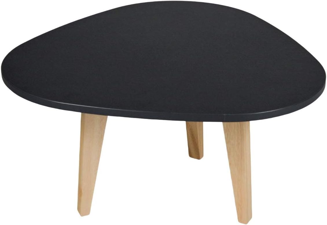 Oval Coffee Table with Eucalyptus Wooden Legs, Black, White, Natural Wood, Pack of 2 E7176