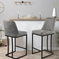 Gray PU Leather Bar Stool with Backrest, Set of 2 C338