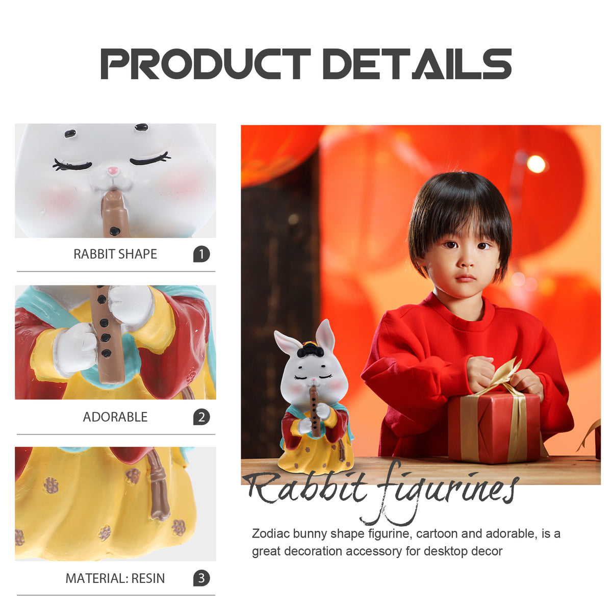 Miniature Bunny Ornament Synthetic Resin Doll W485835