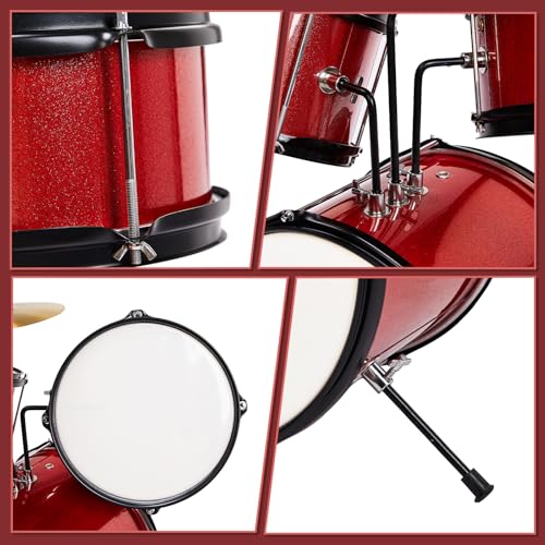 3-Piece Kids Drum Set with Throne Stool, Pedal & 2 Pairs of Drumsticks (Black) U60626
