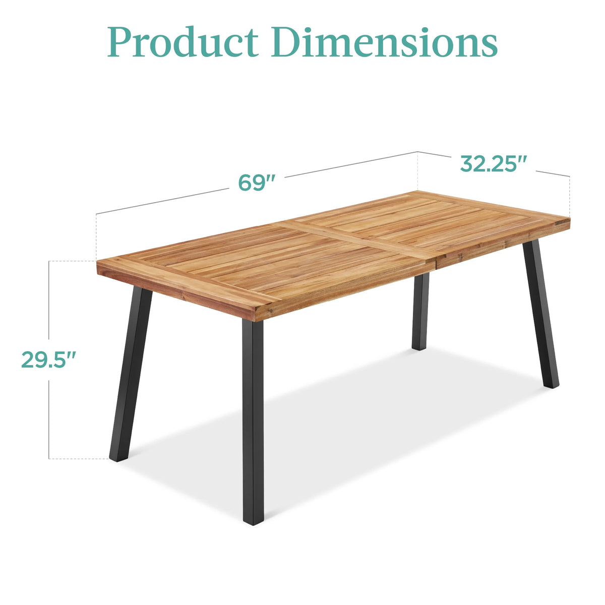 Rustic Acacia Wood Picnic Dining Table with Metal Legs L989376
