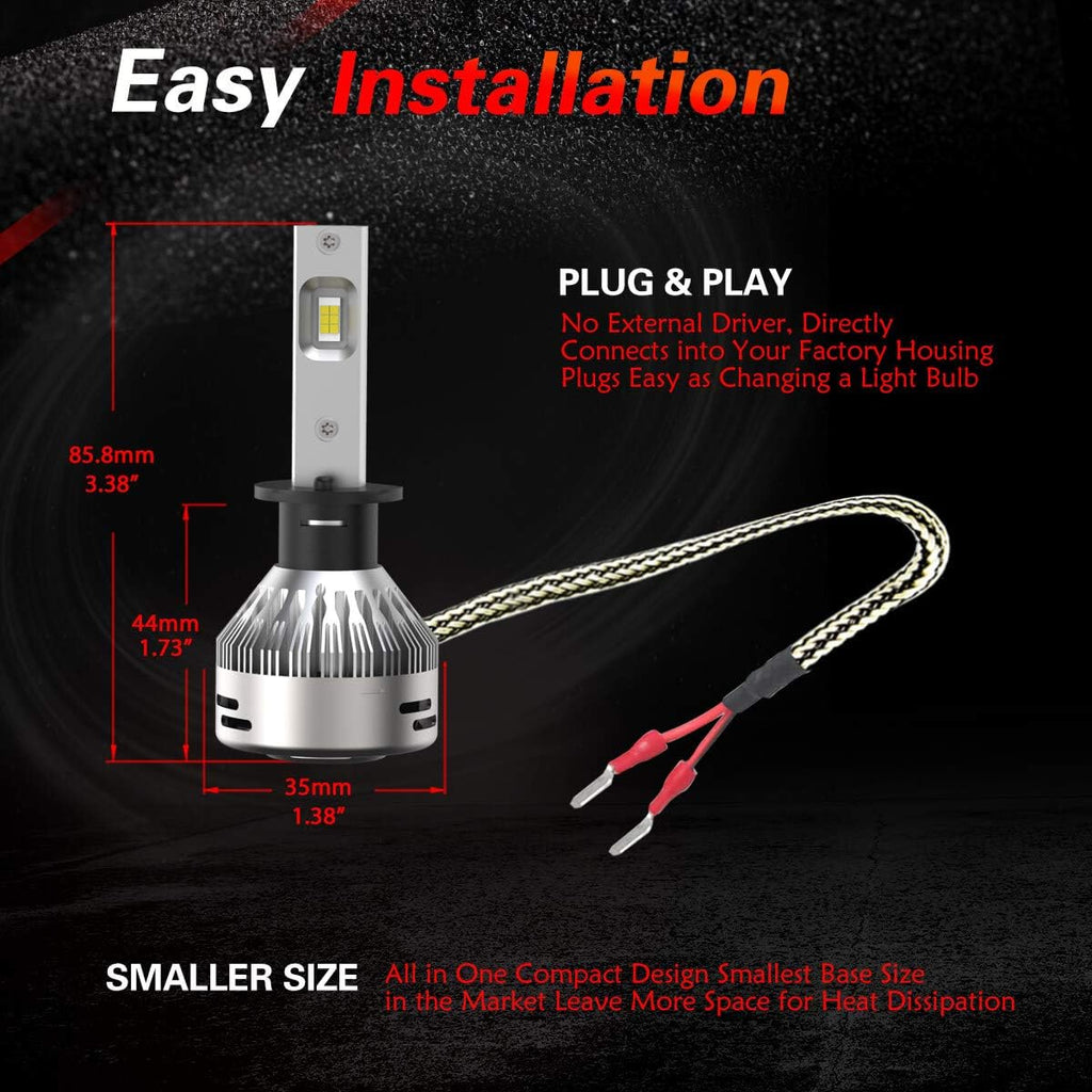H1 LED Bulbs 60W 6000LM 6000K White Pack of 2 N40938