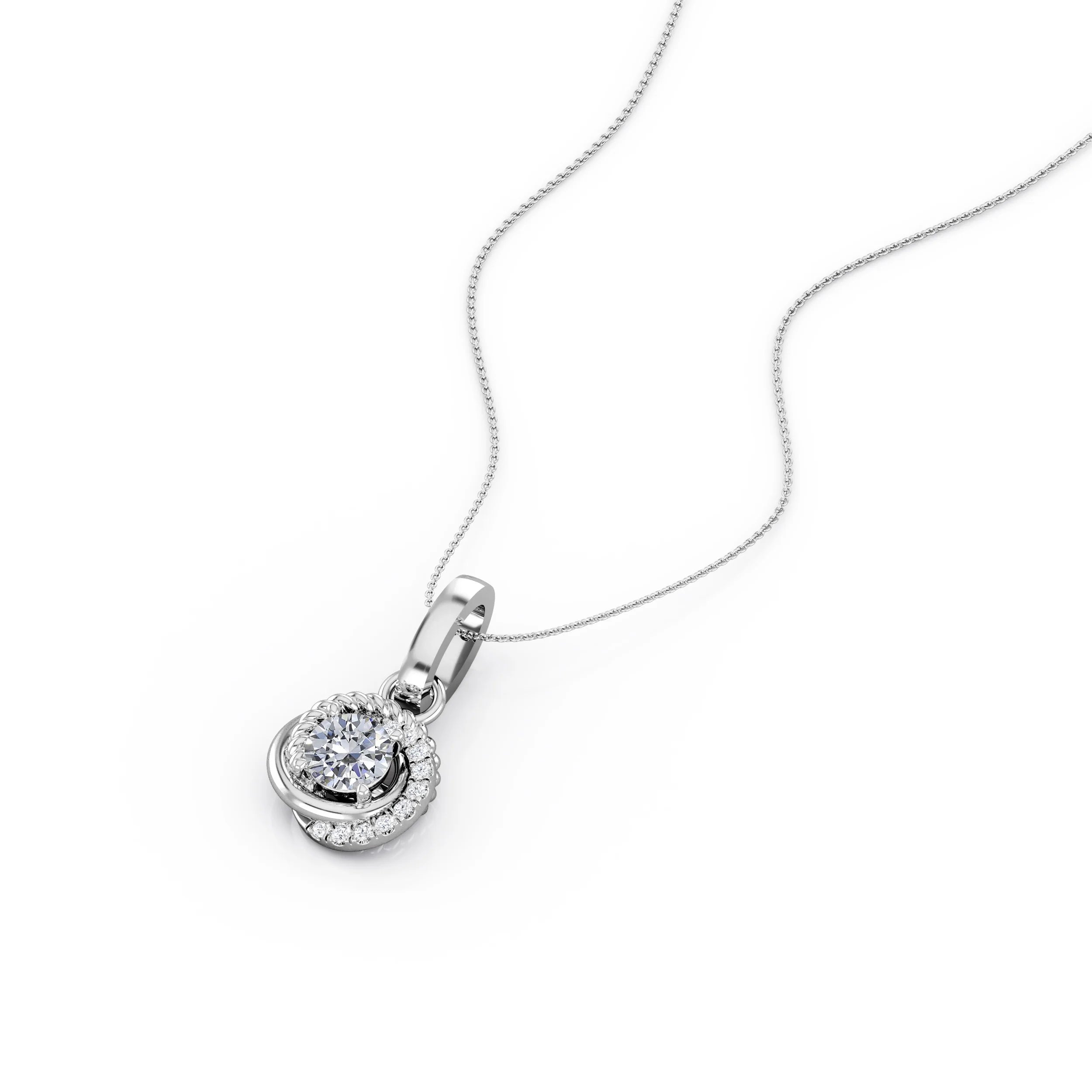 0.43 Carat Round Diamond 4 Prong Pendant Necklace 10K White Gold N38711