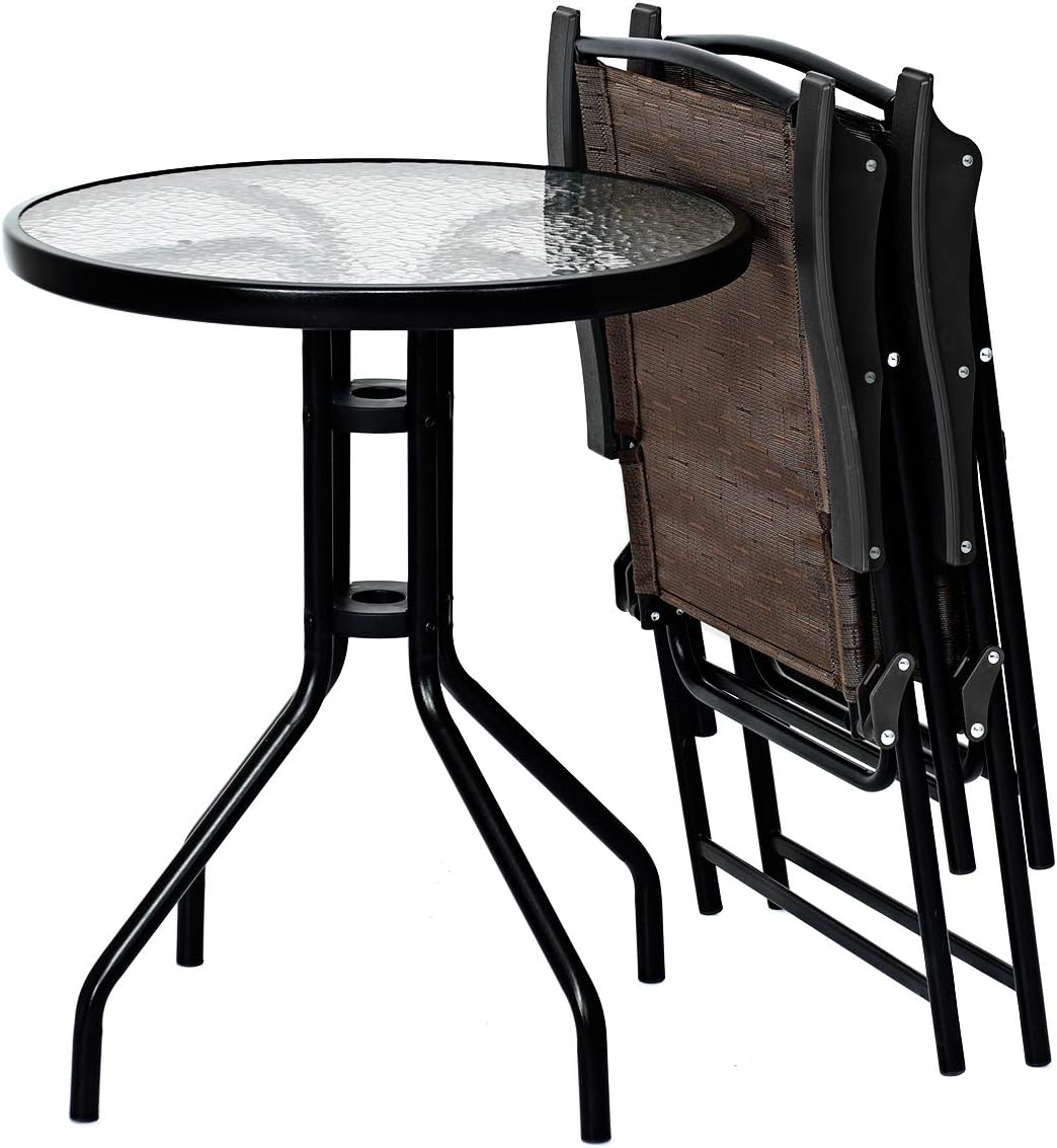 3-Piece Patio Bistro Set with Tempered Glass Table and 2 Foldable Chairs X2659