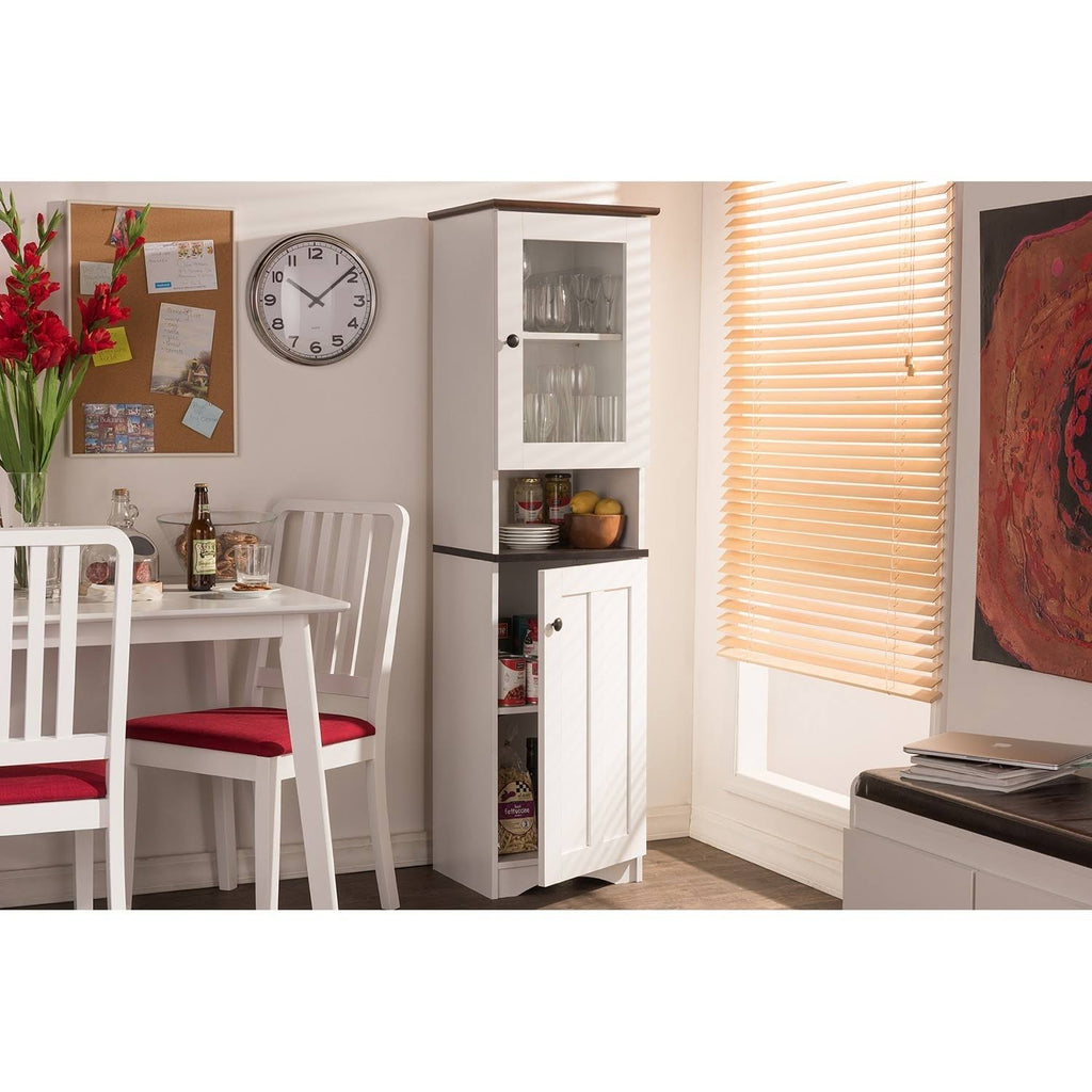 White and Dark Brown Buffet and Hutch Cabinet T44556
