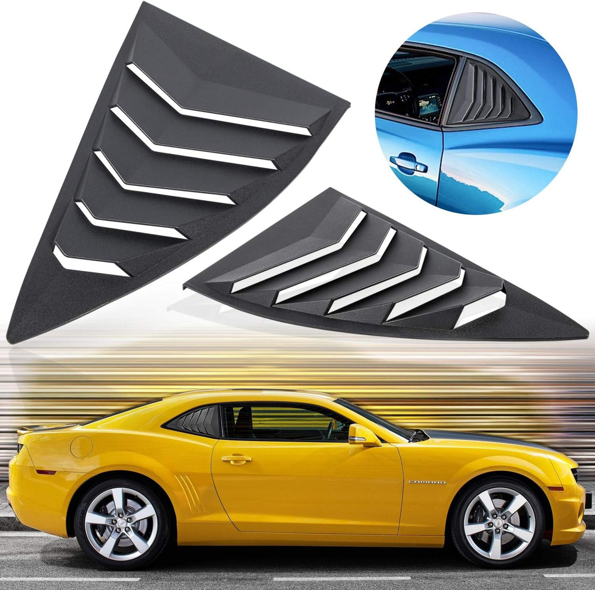 Matte Black Rear Side Window Louvers Sun Shade Cover for Chevrolet Camaro 2016-2021 J43873