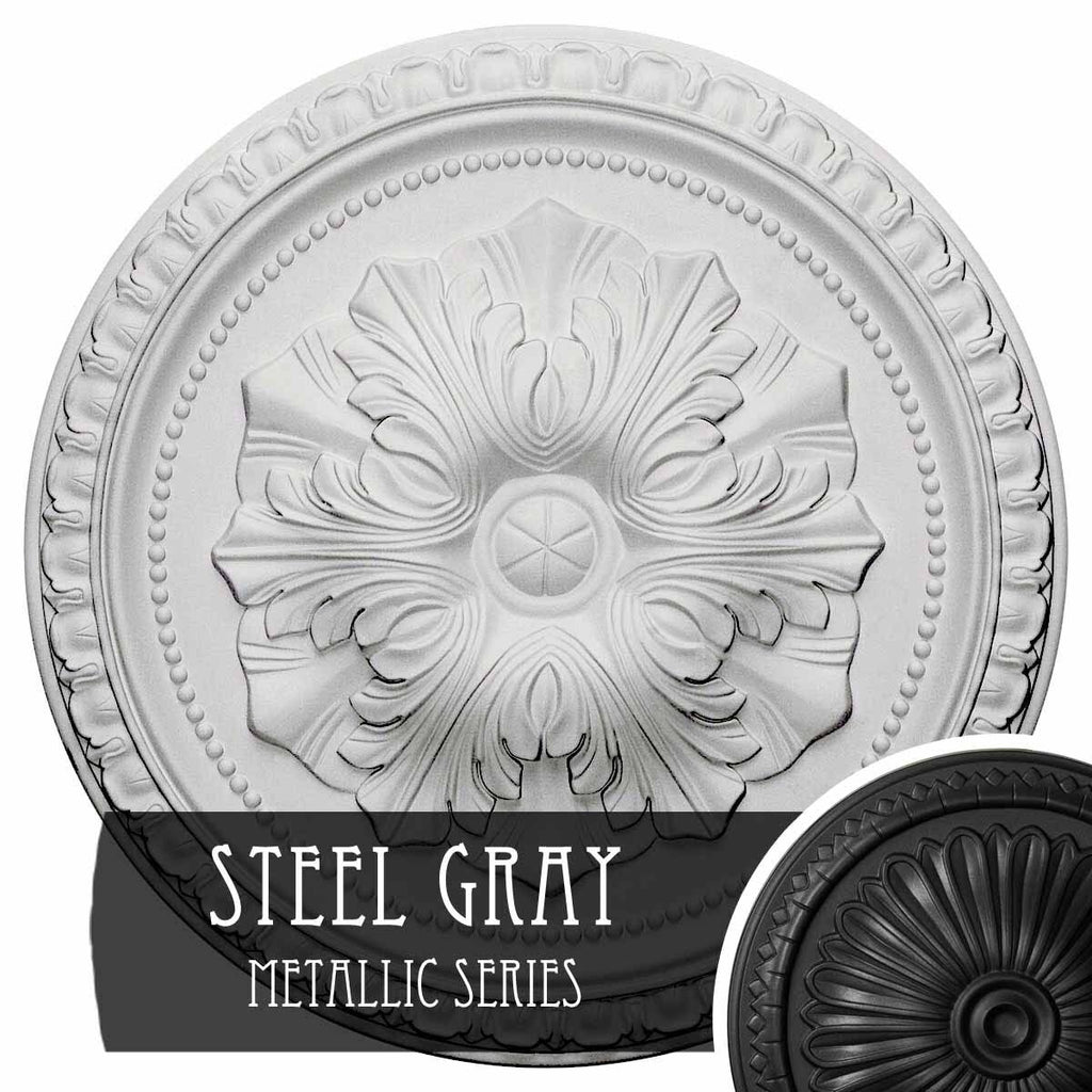 18 inch x 1 3/8 inch Hand-Painted Steel Gray Ceiling Medallion V43375