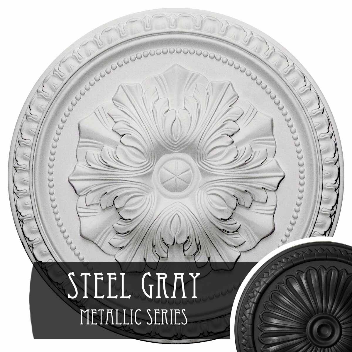 18 inch x 1 3/8 inch Hand-Painted Steel Gray Ceiling Medallion V43375