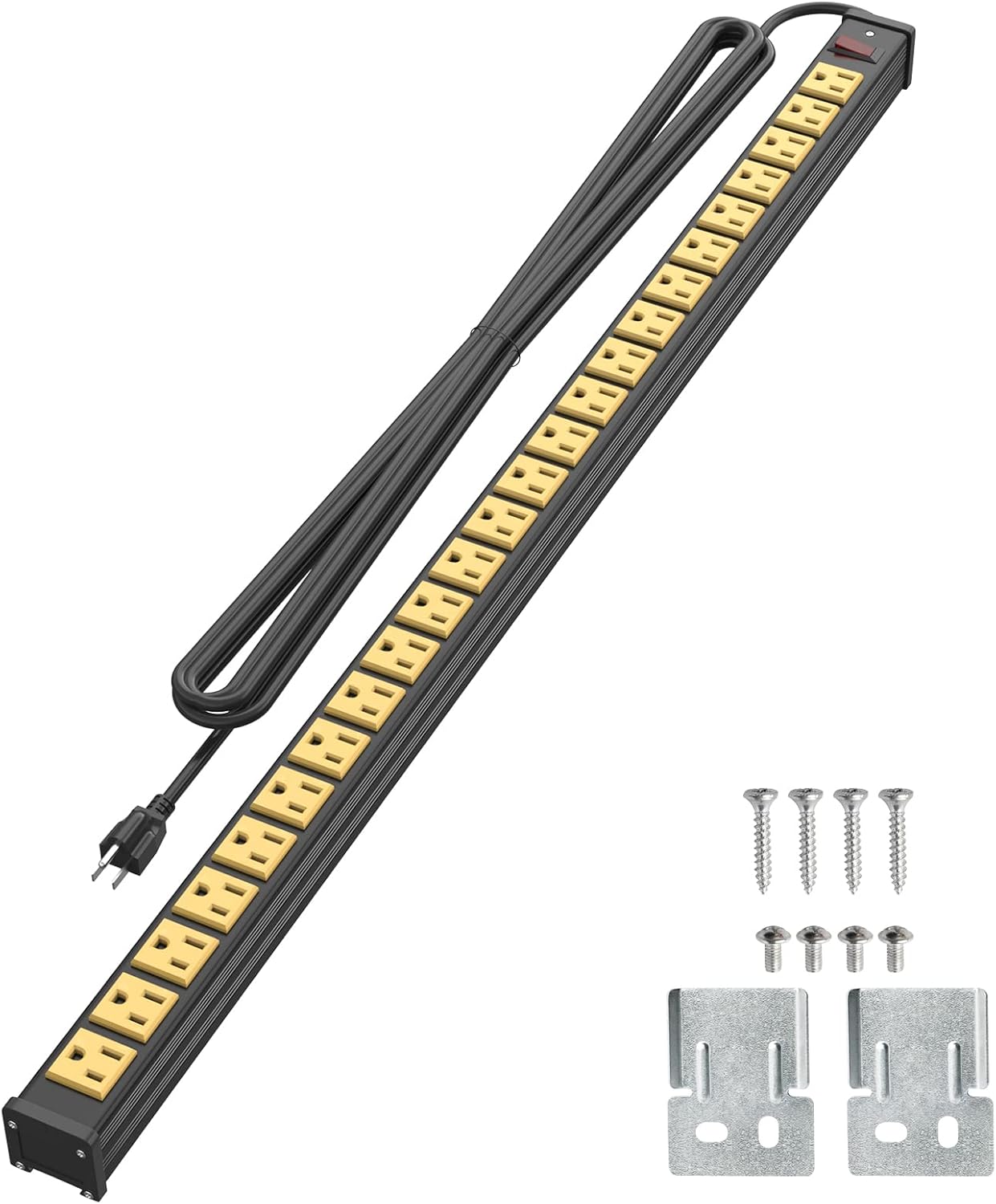 Metal Power Strip 24 Outlets Surge Protector with 15 FT Extension Cord, Yellow, Pack of 2 V41073