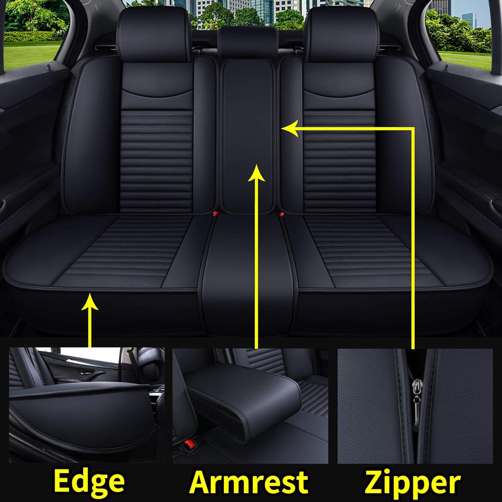 5 Car Seat Covers Full Set Waterproof Leather Universal Black U126625