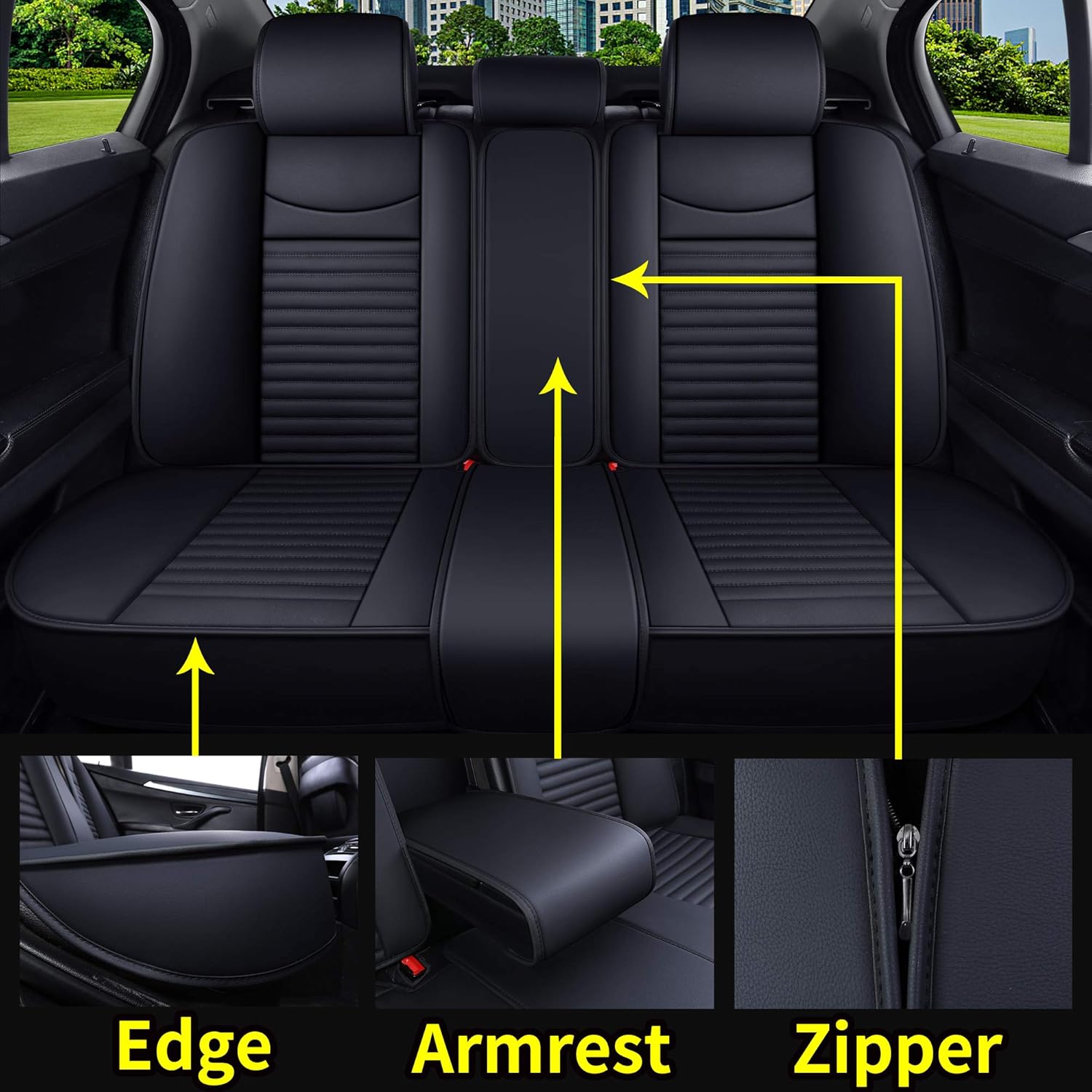 5 Car Seat Covers Full Set Waterproof Leather Universal Black U126625