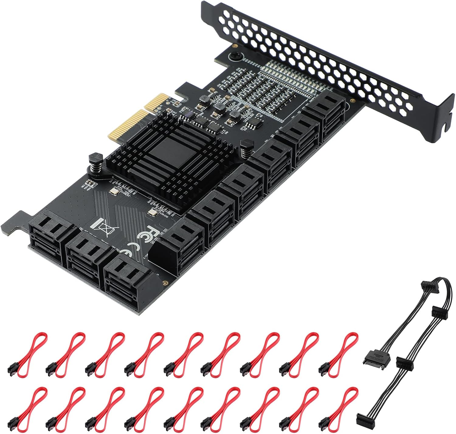 24 Port PCIe SATA 3.0 Card with SATA Cables and Power Splitter Cable G95510