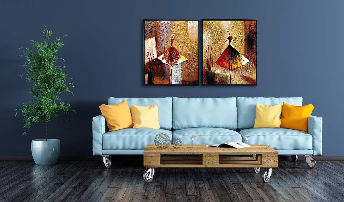 Framed Art Ballet Dancers Hand Painted Abstract Canvas Wall Art with Black Frame C951161