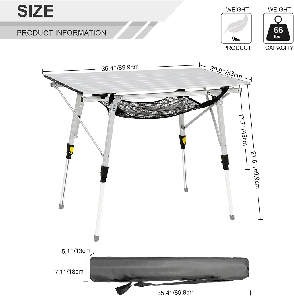 Portable Folding Camping Table All Aluminum Ultra Lightweight with Mesh Layer R4829