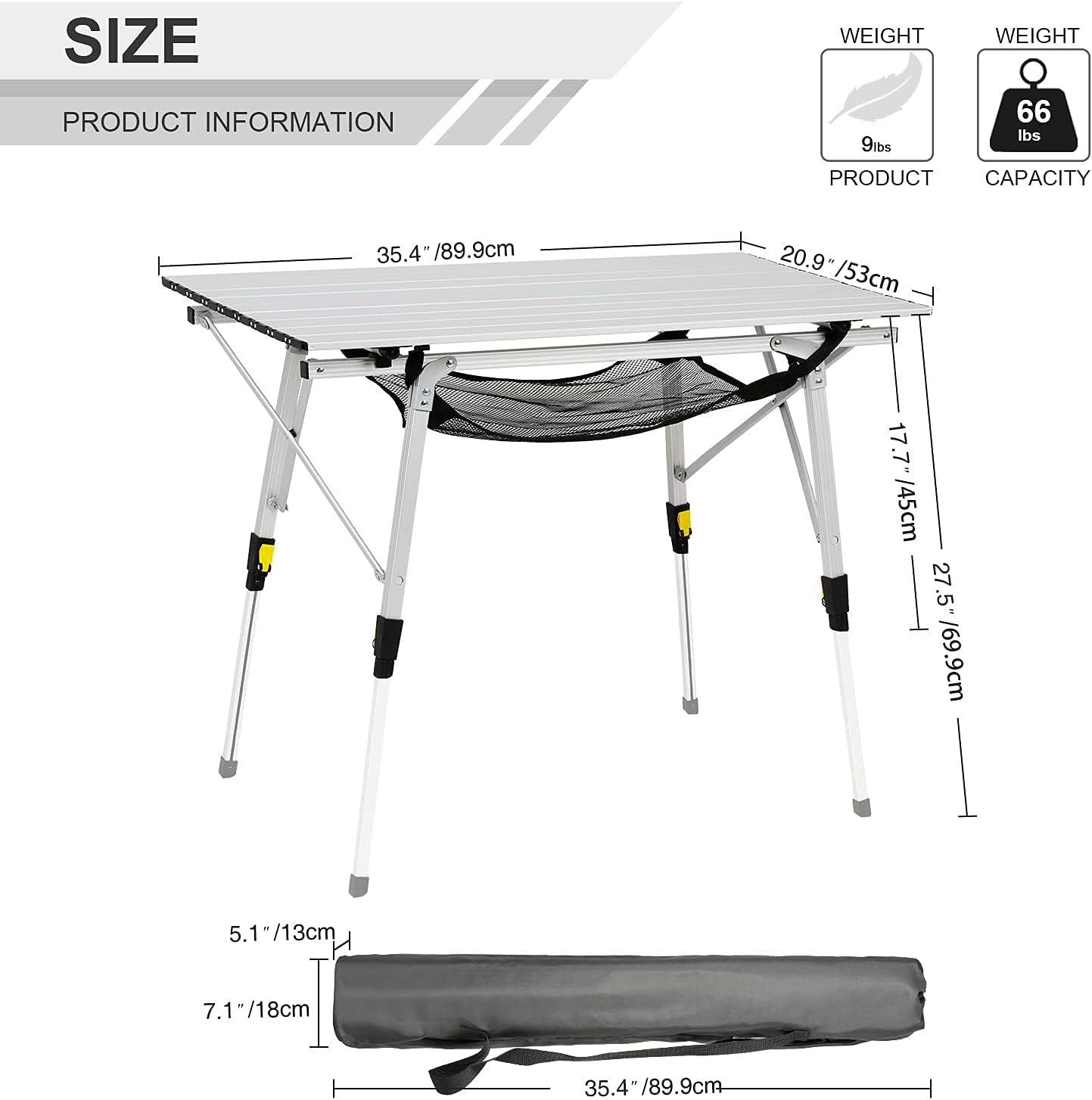 Portable Folding Camping Table All Aluminum Ultra Lightweight with Mesh Layer R4829