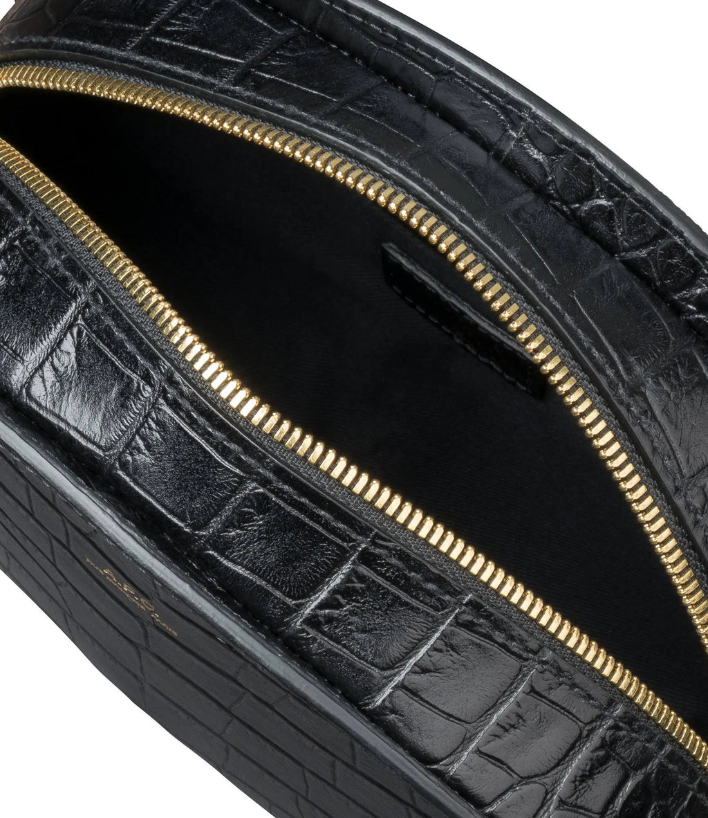 Black Croco Embossed Leather Shoulder Bag L83187