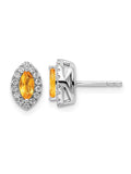 Citrine Halo Earrings in 14K White Gold with Lab-Grown Diamonds F5402