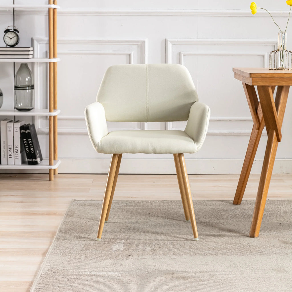 Beige Fabric Mid-Century Accent Chair with Metal Legs B195