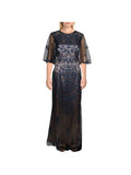 Navy Embroidered Lace Floral Formal Dress 10 K816