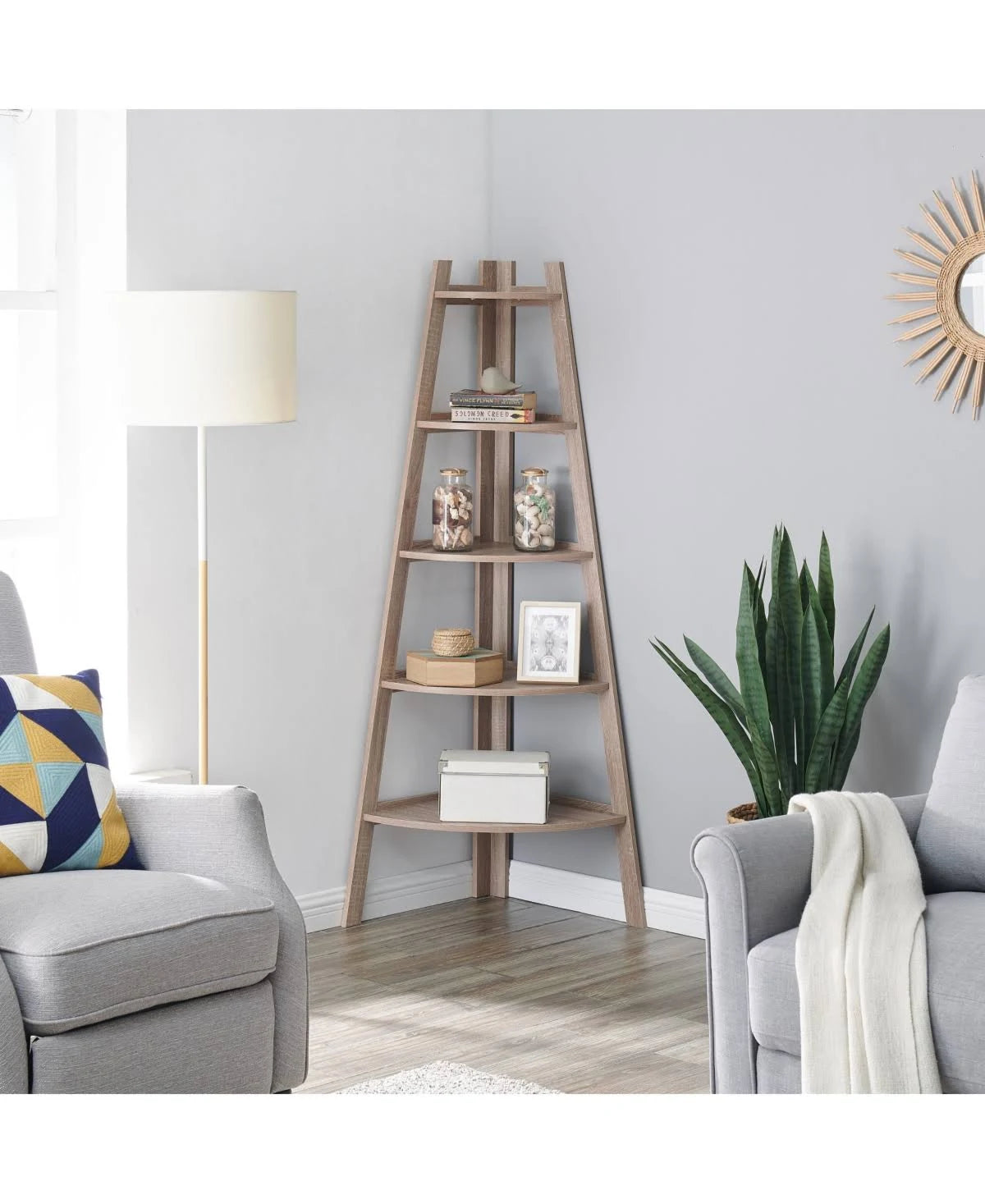 Black 5-Tier Corner Ladder Display Shelves T576475