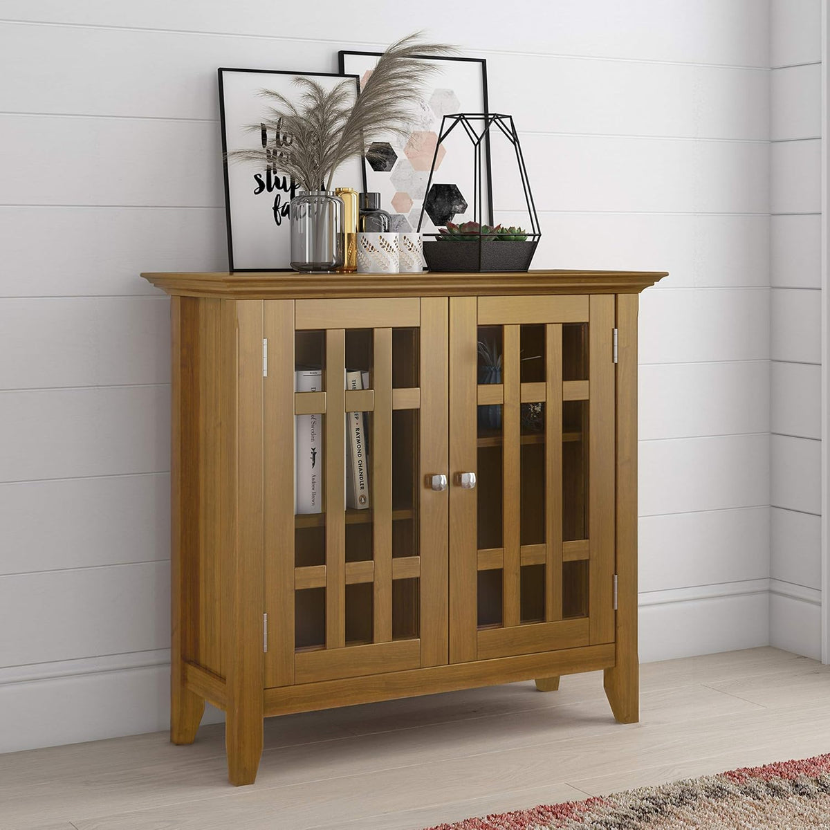 Farmhouse Grey Solid Wood Media Cabinet with 2 Tempered Glass Doors X437646