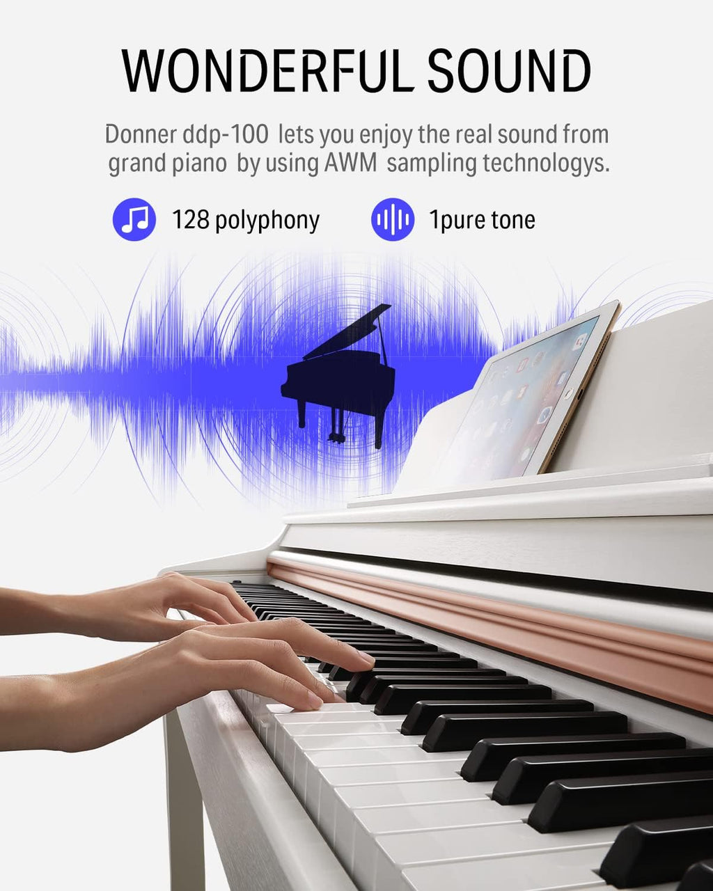 White 88-Key Weighted Action Digital Piano Bundle with Furniture Stand and Power Adapter V145222