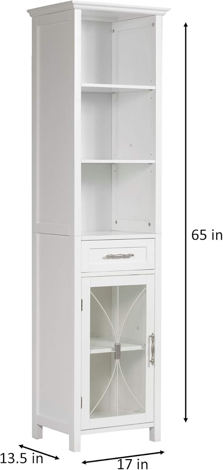 White Linen Cabinet with 1 Drawer and 3 Open Shelves Y616