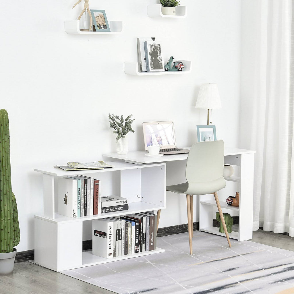 360 Rotating L Shaped Corner Desk with Bookshelves P238