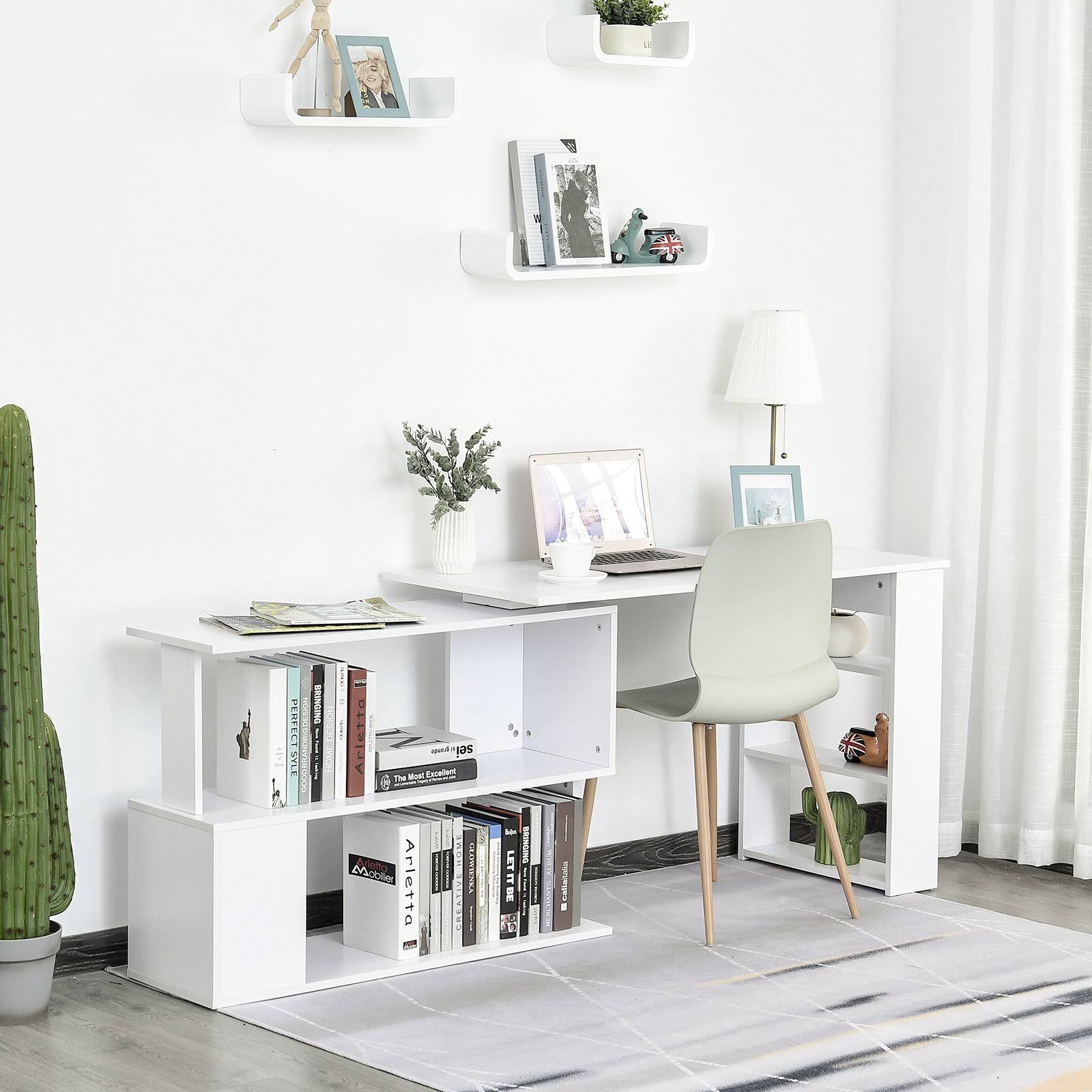 360 Rotating L Shaped Corner Desk with Bookshelves P238
