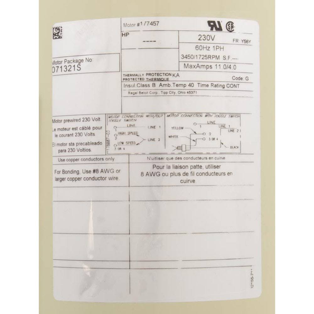 1.5 HP Square Flange Motor 2 Speed 230V R4417