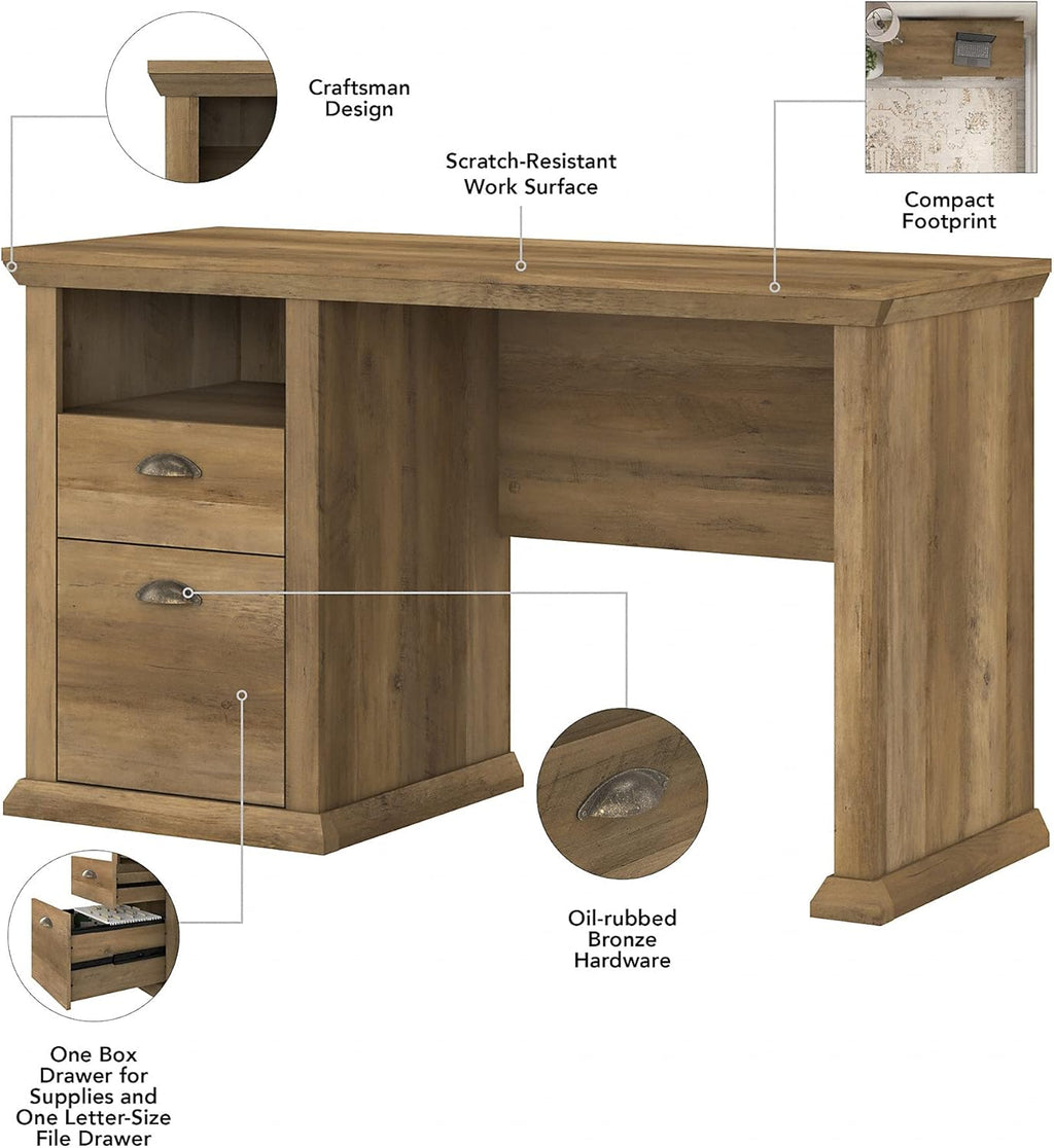 50W Reclaimed Pine Home Office Desk with 5 Shelf Bookcase G2728